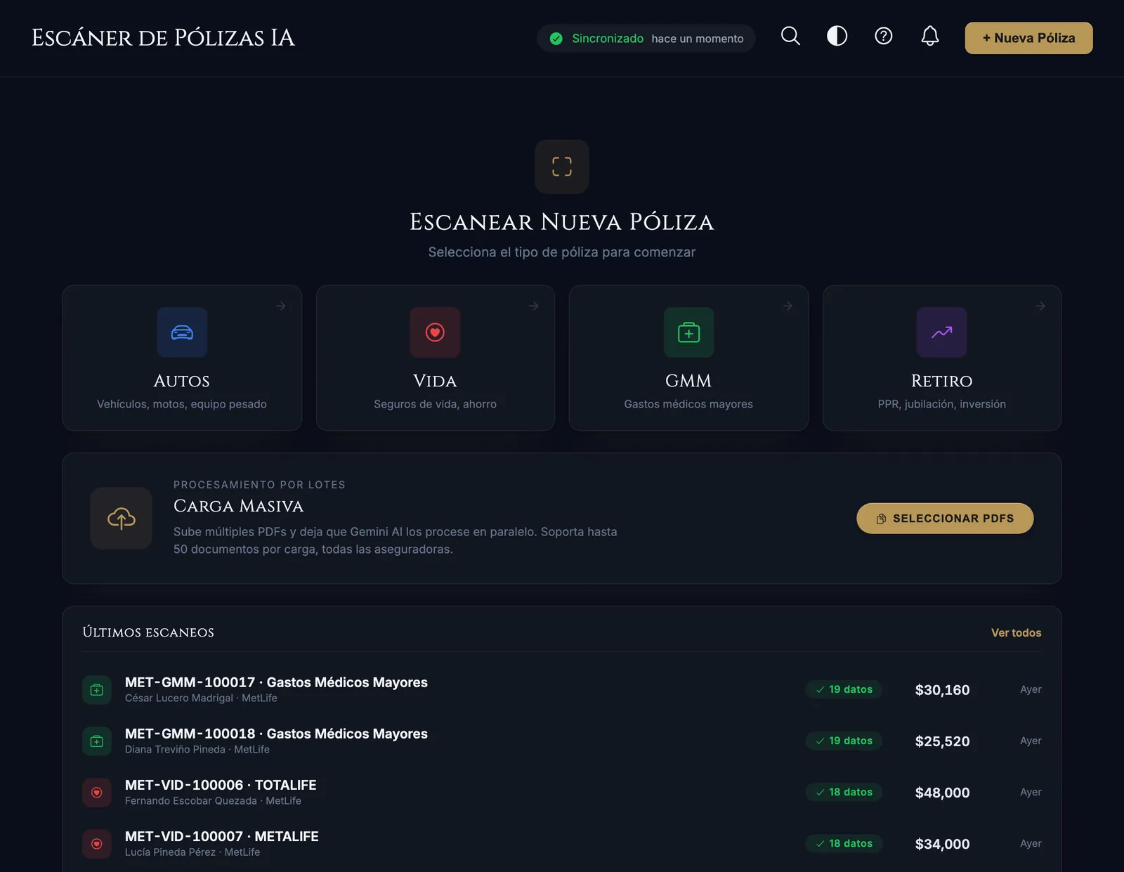 Escáner de pólizas con IA (Gemini) en MAVOS Seguros